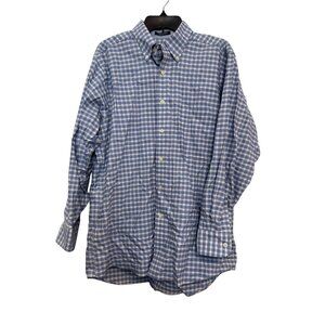 Chaps Men’s Regular Fit Wrinkle-Free Plaid Oxford Shirt Size Large Blue